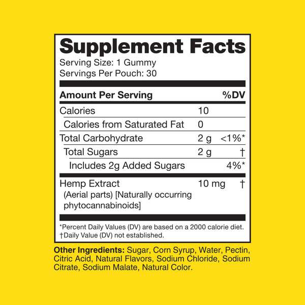 cbdMD elevate delta9 THC lemon love gummies 30 count supplement facts