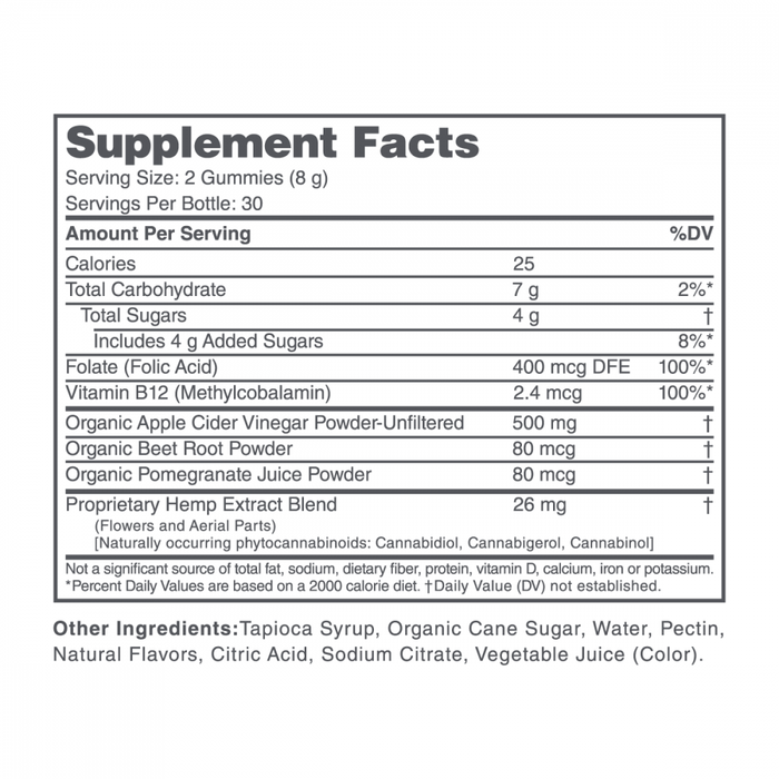 cbdmd apple cider vinegar gummies broad spectrum supplement facts 750mg