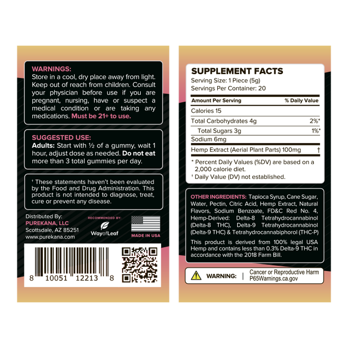 Purekana supplement facts delta8 delta9 thc-p gummies