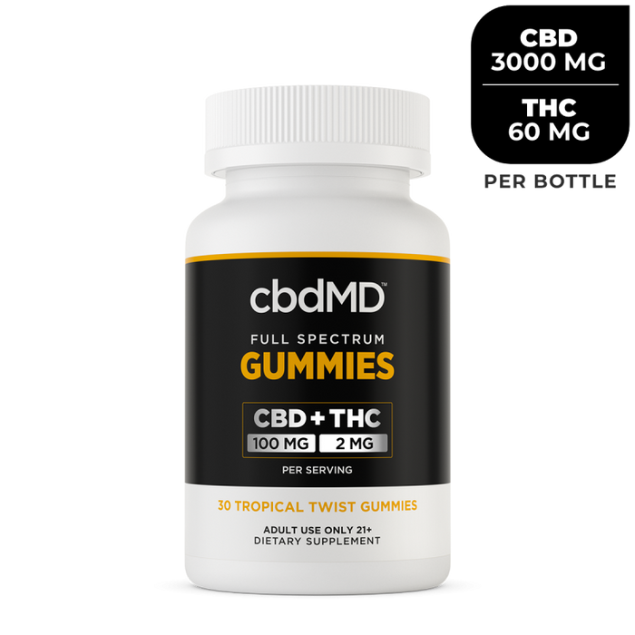 cbdMD Full Spectrum CBD+THC  Gummies Tropical Twist 3000mg cbd+ 60mg thc 30 count
