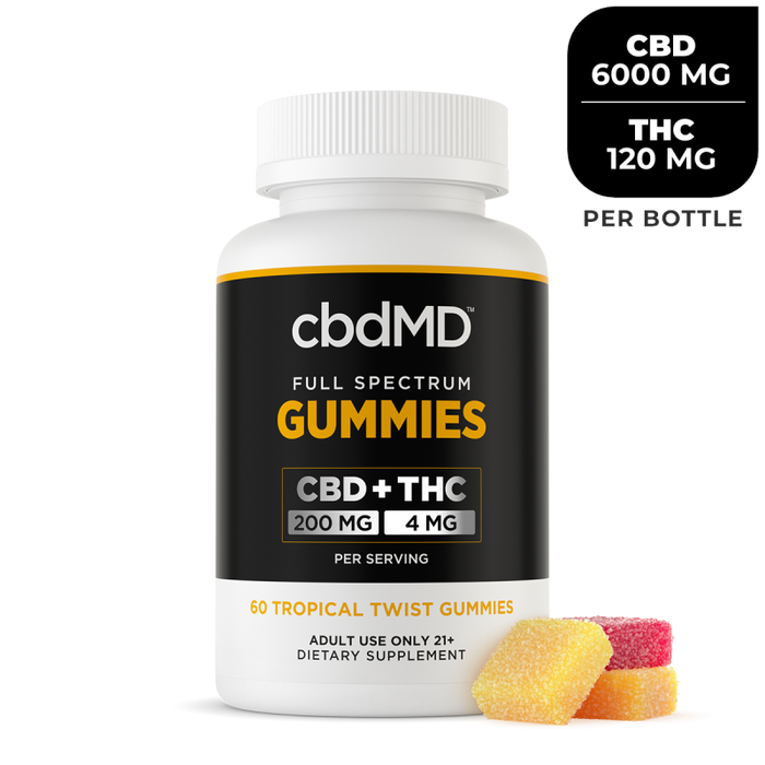 cbdMD Full Spectrum CBD+THC  Gummies Tropical Twist 6000mg cbd+ 120mg thc 60 count