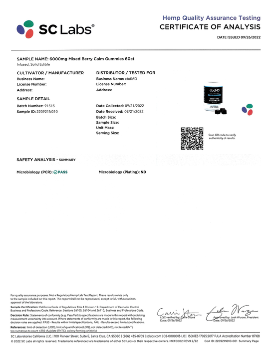 cbdmd hemp quality assurance testing certificate of analysis