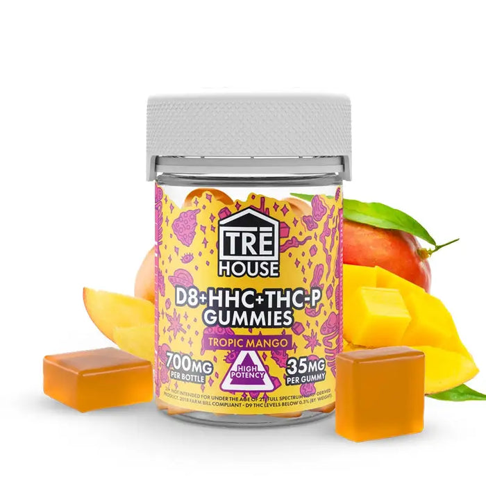 Tre House D8 + HHC + THC-P Gummies tropic mango 700mg per bottle 35mg per gummy