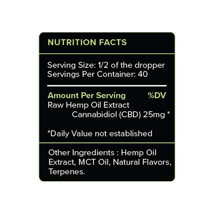 Pure Kana CBD Oil Mint 1000mg 30ml nutrition facts