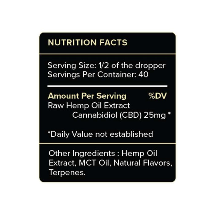 PureKana cbd oildrop natural flavor 1000mg nutrition facts