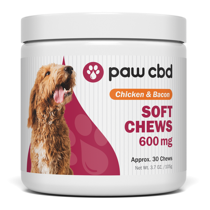 paw cbd soft chews chicken & bacon 600mg 30 count