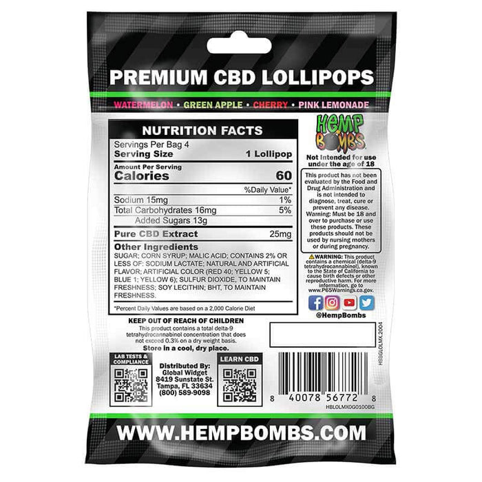 LolliBombs 100mg CBD Lollipops 4 pack