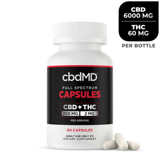 cbdmd full spectrum capsules 200mg cbd+2mg thc per serving 60 count