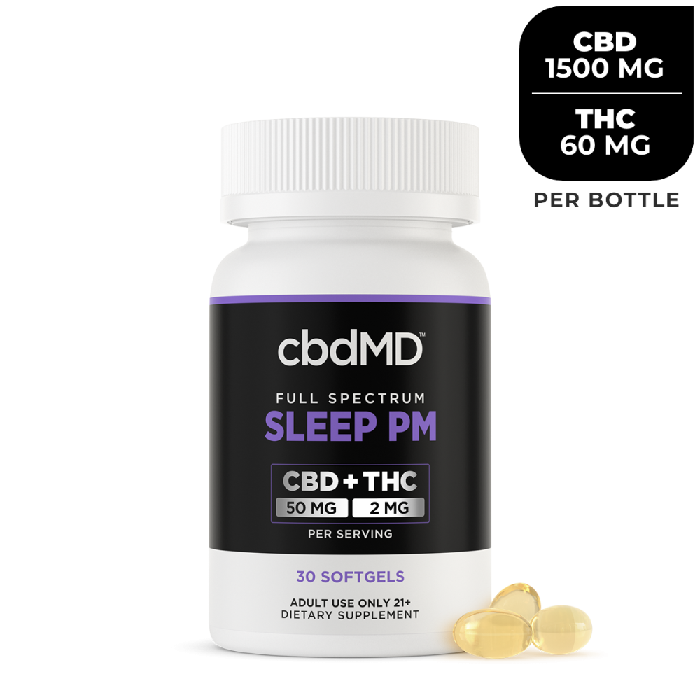 cbdMD Full Spectrum Sleep PM CBD+THC Softgels 1500mg CBD + 60mg THC 30count
