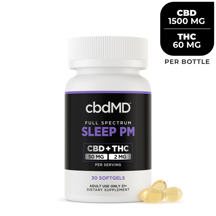 cbdMD Full Spectrum Sleep PM CBD+THC Softgels 1500mg CBD + 60mg THC 30count