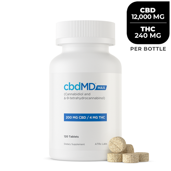 cbdMD MAX Pain Tablets 12,000mg CBD + 240mg THC 120 count