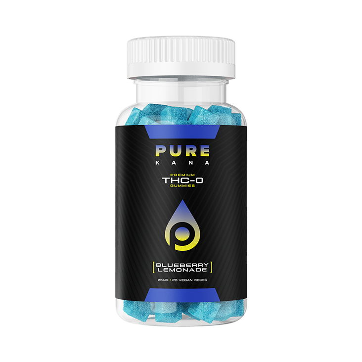 PureKana  THC-O gummies Blueberry Lemonade flavor. 25mg per serving 20 vegan gummies
