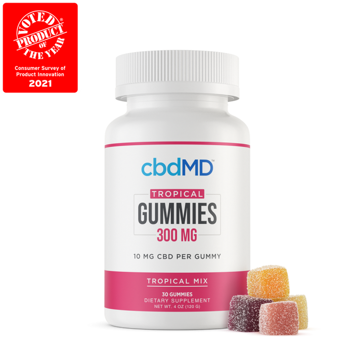 cbdMD Tropical Gummies 300mg bottle, 10mg cbd per gummy 30 count