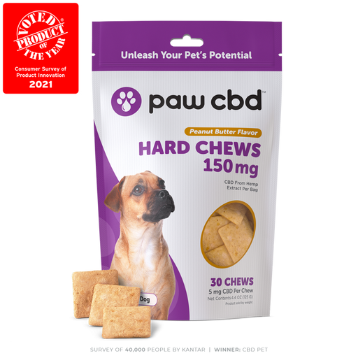 paw cbd hard chews 150mg Peanut Butter flavor 30 count 5mg cbd per chew