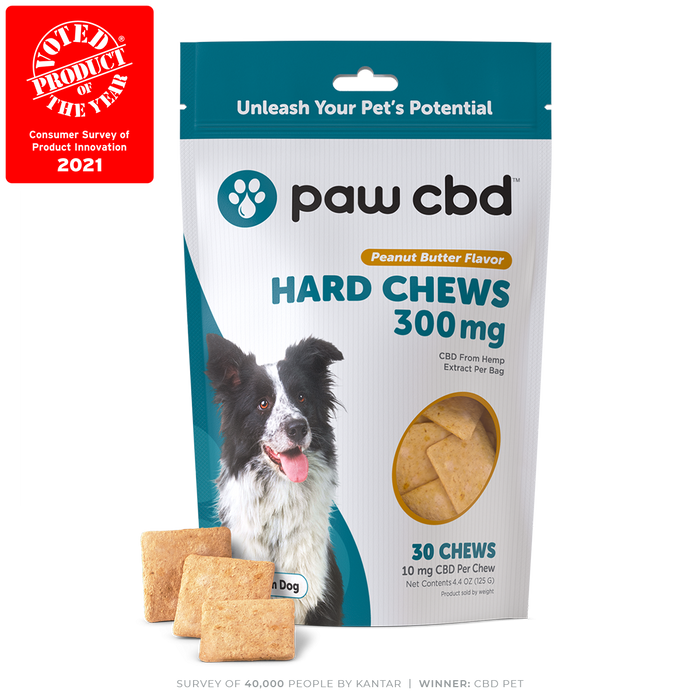 paw cbd hard chews 300mg Peanut Butter baked cheese flavor 30 count 10mg cbd per chew