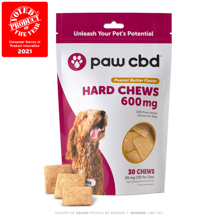 paw cbd hard chews 600mg Peanut Butter flavor 30 count 20mg cbd per chew